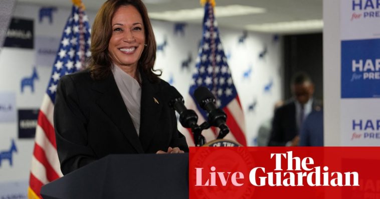 Kamala Harris says she is looking forward to accepting Democratic nomination as she secures support of enough delegates – live