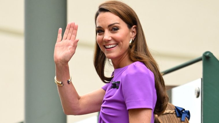 LONDON, ENGLAND - JULY 14: Catherine Princess of Wales and Princess Charlotte of Wales attend day fourteen of the Wimbledon Tennis Championships at the All England Lawn Tennis and Croquet Club on July 14, 2024 in London, England. (Photo by Karwai Tang/WireImage)