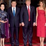 President Donald Trump and First Lady Melania Trump pose for a photo with Chinese President Xi Jinping and his wife, Mrs. Peng Liyuan, Thursday, April 6, 2017, at the entrance of Mar-a-Lago in Palm Beach, Fla.