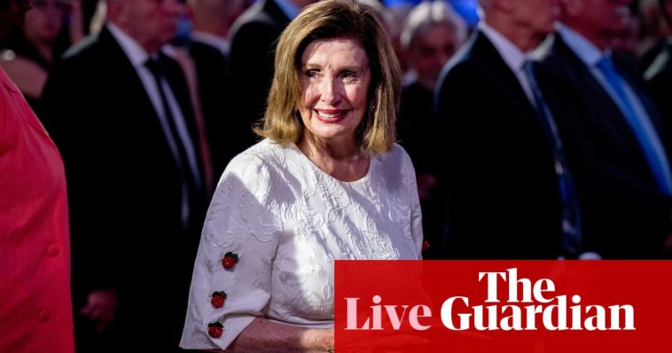 Nancy Pelosi says ‘it’s up to’ Biden whether to stay or go; Democratic senator first to publicly say president can’t win – live