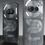 The black and gray versions of the Nothing Phone 2A Plus standing side by side.