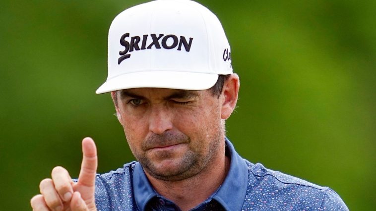 FILE - Keegan Bradley lines up a putt on the first hole during the third round of the PGA Championship golf tournament at the Valhalla Golf Club, Saturday, May 18, 2024, in Louisville, Ky. Bradley was selected as U.S. Ryder Cup captain for 2025, The PGA of America announced Monday, July 8, 2024. (AP Photo/Sue Ogrocki, File)