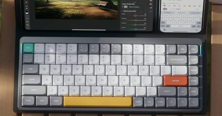 keyboards with monitors on picnic table