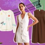 Outfit ideas for Wimbledon 2024 including cream, white, khaki and green striped dresses