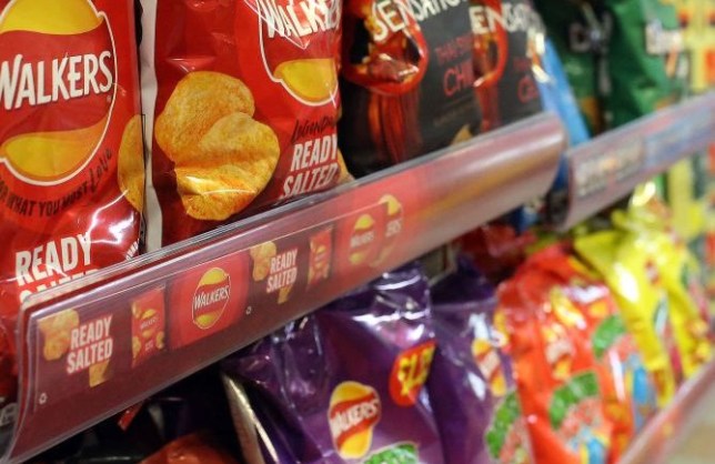 Walkers crisp packets on shop shelves