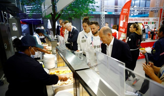 Athletes getting food at the Olympic Village in Paris