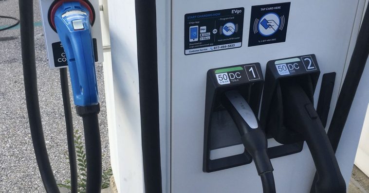 EV charging station with cables