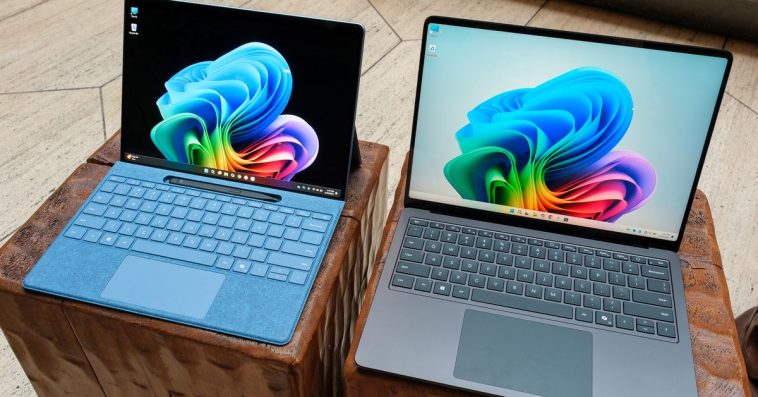 A hands-on photo of Microsoft’s 13.8-inch Surface Laptop.