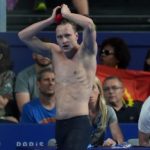 Great Britain's Luke Greenbank after being disqualified after his Men's 200m Backstroke Heat at the Paris La Defense Arena on the fifth day of the 2024 Paris Olympic Games in France. Picture date: Wednesday July 31, 2024. (Photo by Martin Rickett/PA Images via Getty Images)