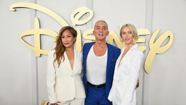 (L-R) "Dancing With the Stars" judges Carrie Ann Inaba, Bruno Tonioli and Julianne Hough arrive for Disney's 2024 Upfront presentation at North Javits Center on May 14, 2024 in New York. (Photo by ANGELA WEISS / AFP) (Photo by ANGELA WEISS/AFP via Getty Images)