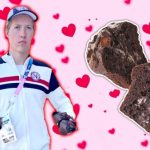 Henrik Christiansen and the Chocolate muffins from the Olympics, with hearts in the background