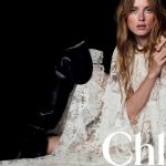 Model Rianne Van Rompaey appears in Chloé's winter campaign.