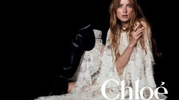 Model Rianne Van Rompaey appears in Chloé's winter campaign.