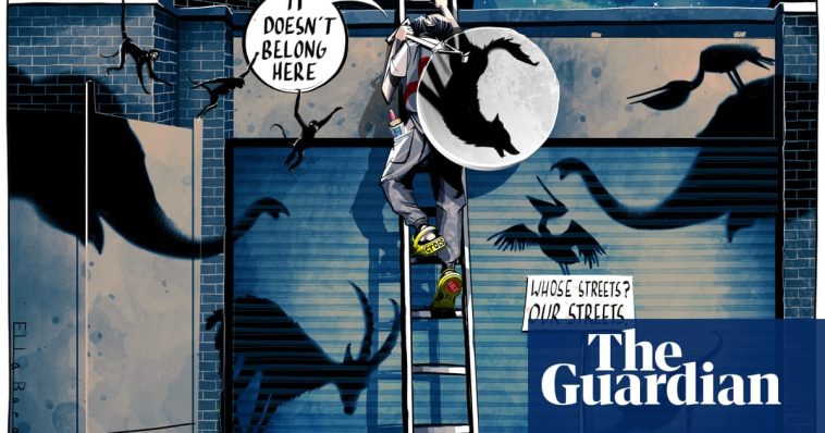 Ella Baron on Banksy’s animals appearing as the UK riots subside – cartoon