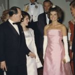 386620 14: The President and Mrs. Kennedy attend a dinner May 11, 1962 in honor of Minister of State for Cultural Affairs of France, Andre Malroux, left. (Photo courtesy of Kennedy Library Archives/Newsmakers), first ladies style