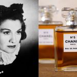 Coco Chanel in 1944; Bottles of Chanel No.5 perfume, quilted handbags, accessories, camellia, tweed skirt suit