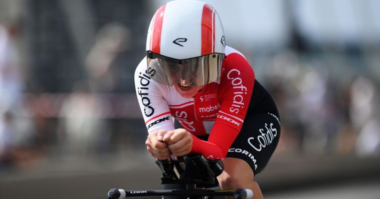 Nikola Noskova of Czech Republic and Cofidis Women Team sprints during the 3rd Tour de France Femmes 2024, Stage 3 a 67.9km individual time trial stage from Rotterdam to Rotterdam / #UCIWWT / on August 13, 2024 in Rotterdam, Netherlands.