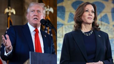 Donald Trump and Kamala Harris split