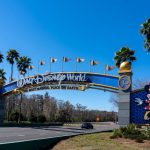 A Walt Disney World entrance arch gate in Orlando, Florida, USA. Walt Disney World is an entertainment resort complex.