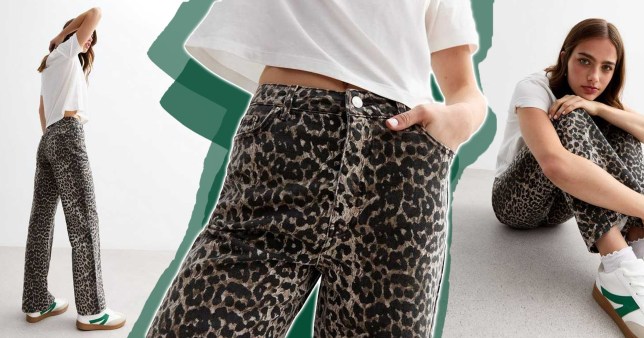 Image of model wearing leopard print jeans from New Look