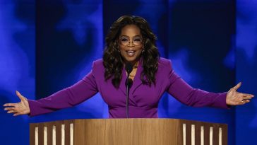 CHICAGO, ILLINOIS - AUGUST 21:  Talk show host Oprah Winfrey speaks on stage during the third day of the Democratic National Convention at the United Center on August 21, 2024 in Chicago, Illinois. Delegates, politicians, and Democratic Party supporters are in Chicago for the convention, concluding with current Vice President Kamala Harris accepting her party's presidential nomination. The DNC takes place from August 19-22. (Photo by Chip Somodevilla/Getty Images)