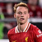 Liverpool's Sepp Van Den Berg in action during an international friendly soccer match against Arsenal, Wednesday, July 31, 2024, in Philadelphia. (AP Photo/Derik Hamilton)