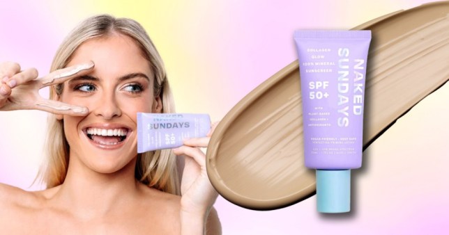 Image of model using and posing with NAKED SUNDAYS SPF50+ Collagen Glow 100% Mineral Priming Perfecting Lotion at Sephora