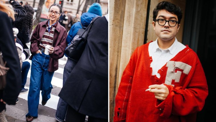 Preppy street style at Paris Fashion Week Fall 2024.