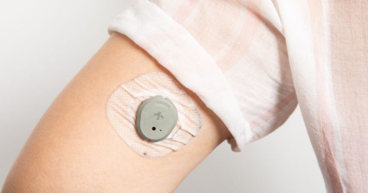 Closeup of someone wearing Dexcom Stelo CGM