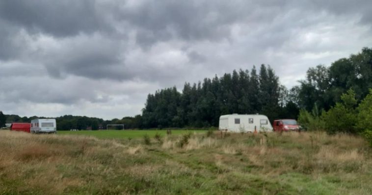 Travellers move onto park near football playing fields