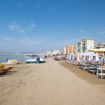 DURRES, ALBANIA - Circa September, 2016: More than 20 km beach strip in the bay of Durres, Albania