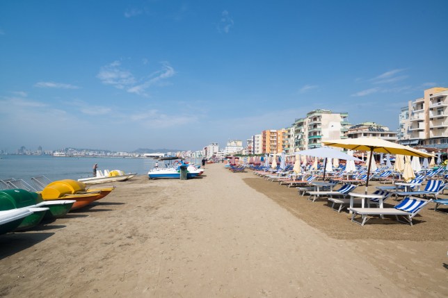 DURRES, ALBANIA - Circa September, 2016: More than 20 km beach strip in the bay of Durres, Albania