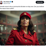 Musk provoca reacciones en X con imagen de IA de Kamala Harris en uniforme comunista