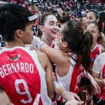 Creamline Cool Smashers' Erica Staunton celebrate her team's PVL Reinforced Conference win championship