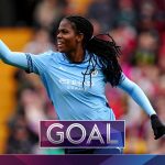 Khadija Shaw header levels for Manchester City at Liverpool.