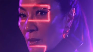 A screenshot of Michelle Yeoh as she appears in a trailer for Star Trek: Section 31.