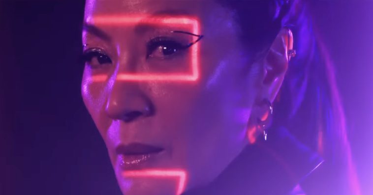 A screenshot of Michelle Yeoh as she appears in a trailer for Star Trek: Section 31.