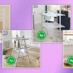 Four images of different heated airers from Dunelm, set on a purple background