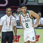 La Salle Green Archers' Vhoris Marasigan with coach Topex Robinson during a UAAP Season 87 men's basketball game