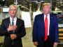 US President Donald Trump (r) and Apple CEO Tim Cook speak to the press during a tour of the Flextronics computer manufacturing facility where Apple’s Mac Pros are assembled in Austin, Texas, on November 20, 2019.