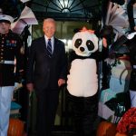 US President Joe Biden and First Lady Jill Biden greet trick-or-treaters during a Halloween event at the White House on October 30, 2024 in Washington, DC.