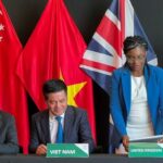 Singapore and Vietnam trade ministers alongside UK Conservative leader Kemi Badenoch during the signing of the deal for the UK to join the CPTPP in New Zealand last year