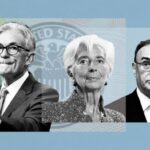 Montage including photos of Jay Powell, Christine Lagarde and Andrew Bailey