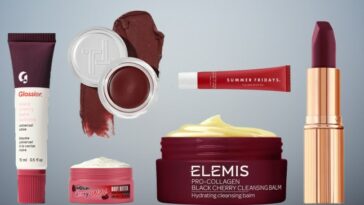 Various beauty products that have the on-trend 'black cherry' theme.