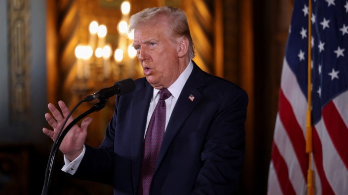 U.S. President-elect Donald Trump makes remarks at Mar-a-Lago in Palm Beach, Florida