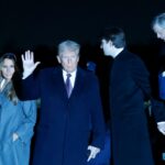 DULLES, VIRGINIA - JANUARY 18: U.S. President-elect Donald Trump, his wife Melania Trump and their son Barron Trump arrive at Dulles International Airport on January 18, 2025 in Washington, DC. Trump will later visit his golf course in Sterling, Virginia to participate in a reception and fireworks show. (Photo by Anna Moneymaker/Getty Images)