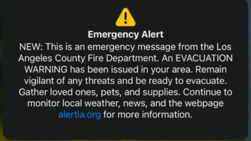 A wireless emergency alert received by people in LA County that was inadvertently sent to everyone instead of people in just one area.