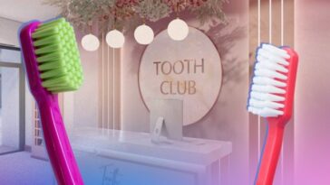 Reception area of Tooth Club dentist where Love Island stars have been getting their teeth fixed - along with brightly coloured toothbrushes,