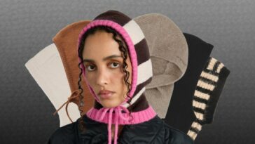 Model wears snood, surrounded by others from the high street