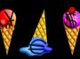 Efi Chalikopoulou illustration of three ice-cream cones, one with the euro sign, one with the dollar sign and one with the renminbi sign